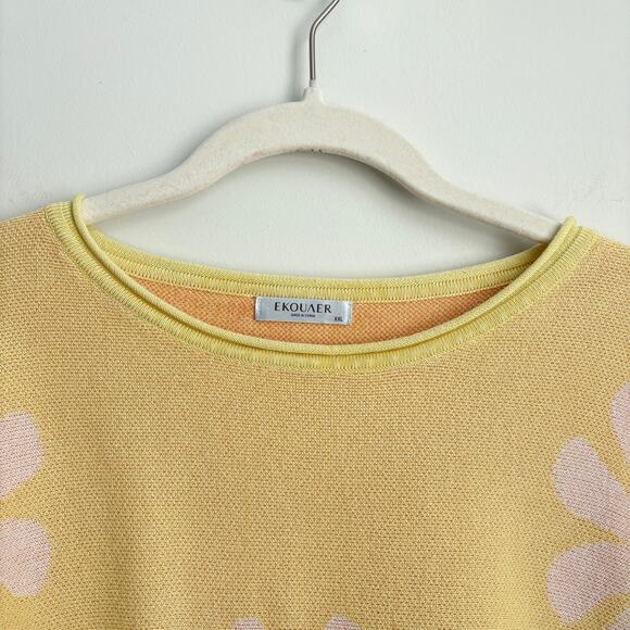 Ekouaer Lightweight Butter Yellow Daisy Flower Print Knit Two Piece Pajama Set - Picture 4 of 16